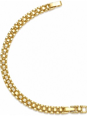 Balenbi Jewelry Üç Sıralı Kutu Zincir Zirkon Taş Detaylı Kadın Bileklik 14K Gold Renk 1229