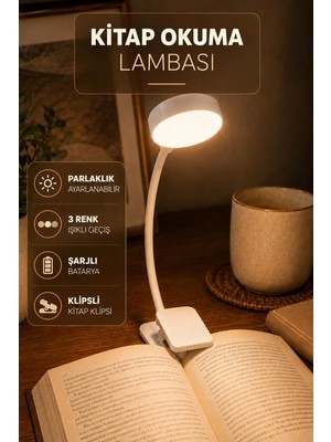 Starseven Şarjlı Ayarlı Klipsli Mini Kitap Okuma Lambası Mandallı Işık Masa Lambası Kitap Okuma Işığı AV3310