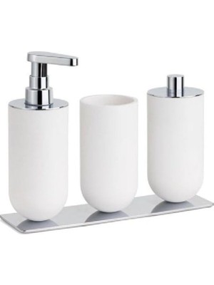 Starseven System 3'lü Set Sıvı Sabunluk-Diş Fırçalığı-Pamukluk Beyaz/krom Renk 206X87X265 mm