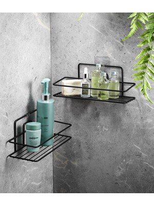 Starseven Sas Haus Yapışkanlı Banyo Düzenleyici Şampuanlık Duş Rafı Siyah 2 Adet Tş-01
