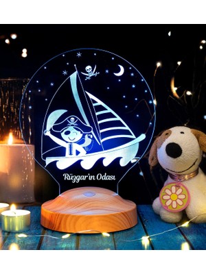 Starseven 3D Korsan 3 Boyutlu Çocuk Bebek Hediyesi LED Lamba