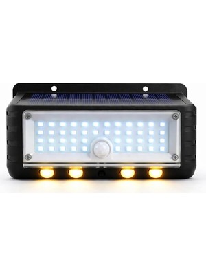 Starseven Panter Solar Hareket Sensörlü LED Duvar Lambası 3W 44 Smd Beyaz + 4 Gün Işığı Led, 300 Lümen, IP65