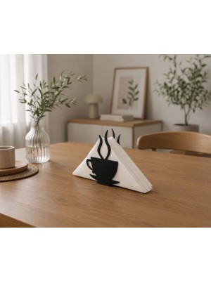 Starseven Kahve Fincanı Figürlü Peçetelik, Siyah, Dekoratif Masaüstü Peçete Tutucu, 15X5X11 cm | Pla 3D Baskı