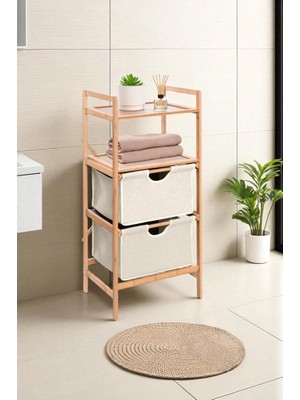 Starseven Digithome Bambu 2 Raflı 2 Çekmeceli Banyo Düzenleyici Çekmeceli Dolap Komodin DB-0045