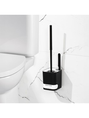 Starseven Porsima 2038 Pratik Temizlik Tuvalet Fırçalığı Banyo Tuvalet Fırçası Wc Fırçası - Siyah Beyaz