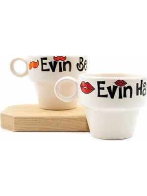 Starseven Evin Hanımı & Evin Beyi 2'li Espresso Bardak Seti - Hediye Seramik Fincan