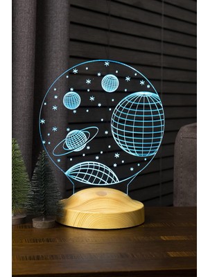 Starseven 3D 3 Boyutlu Uzay Temalı LED Lamba