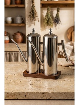 Starseven 2'li Çelik 3 Parça 1000ML Standlı Çok Amaçlı Demlik Yağlık Yağdanlık Seti