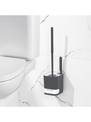 Starseven Porsima 2027 Pratik Temizlik Tuvalet Fırçalığı Banyo Tuvalet Fırçası Wc Fırçası - Antrasit Beyaz