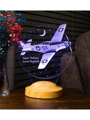 Starseven Babaya Hediye Babalar Günü Hediyesi Uçak Gecelambası Kişiye Özel 3D LED Lamba