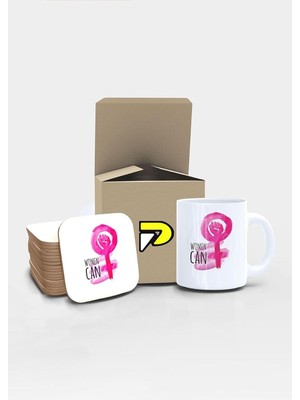 Starseven Postermanya Woman Can Kadın Gücü Tasarımlı Baskılı Kupa Bardak Seti, Eğlenceli Özel Hediye Mug