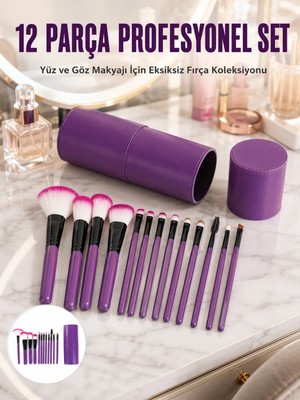 Starseven Makyaj Fırçası 12 Parça Set Yumuşak Uçlu Göz Makyajına Uygun Hafif Taşınabilir Çanta
