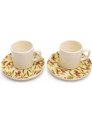 Starseven Kahve Fincan Takımı, Floral Desenli 4 Parça 2 Kişilik Seramik, Seramik Kahve Takımı, 4 Parça Kahve
