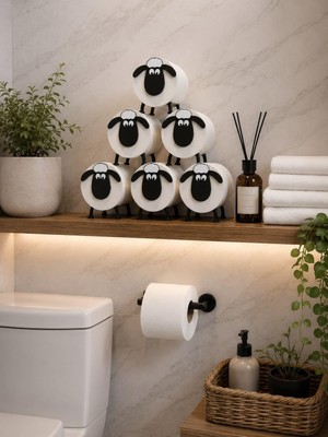 Starseven Koyun Şeklinde Tuvalet Kağıdı Tutucu, Siyah, Banyo Dekor Aksesuarı, 10X10X13 cm | Pla 3D Baskı