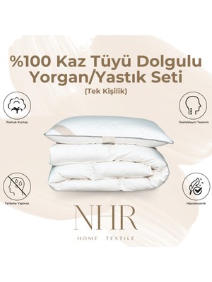 Nhr Home %100 Kaz Tüyü Dolgulu, %90 Gıdık Antibakteriyel, Isı Dengeleyici, Tek Kişilik Yorgan/yastık Seti