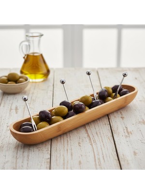 Starseven Deconox 35CM Bambu Zeytinlik – Doğal Ahşap Oval Uzun Servis Tabağı | Meze Sunumu, Çerezlik, Atıştır