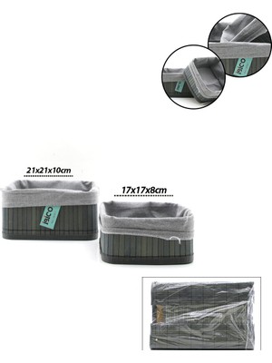 Eseno Select Gri 2 Boy Kare Bambu Kenar Organizer Sepet Ahşap Altlık - Bezli 18X21CM