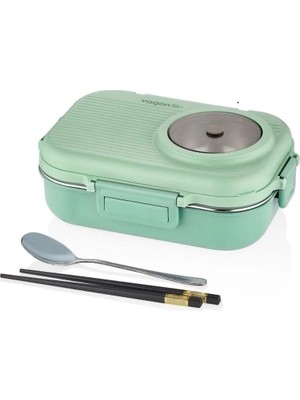 Starseven Vagonlife Beslenme Kutusu Paslanmaz Çelik - 1100 ml Sos (Yoğurt) Kaseli Yeni Nesil Lunch Box (Yeşil