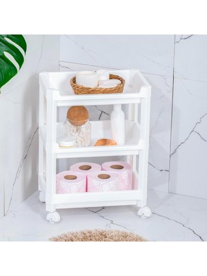 Starseven Porsima Rafty-73-1 Tekerlekli 4 Katlı Düzenleyici - 35,5 x 22 x 48 cm Hareketli Geniş Raf - Beyaz