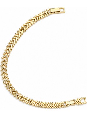 Balenbi Jewelry Balık Sırtı Zincir Zirkon Taş Detaylı Kadın Bileklik 14K Gold Renk 1223