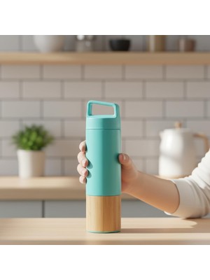Starseven Deconox 600 ml Bambu Tabanlı Kulplu Çelik Termos Mug - 5 Renk Seçenekli Sıcak/soğuk Tutucu Seyahat
