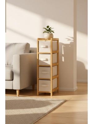 Starseven Digithome Bambu Slim 4 Çekmeceli Dolap Organizer Çok Amaçlı Düzenleyici Şifonyer DB-0048