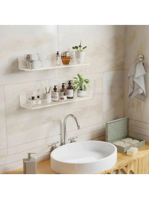 Starseven Arvale 2 Adet Pleksi Hayalet Raf | Banyo Mutfak Düzenleyici Kendinden Yapışkanlı Vidalı Raf - 40 cm