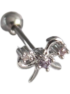 Starseven 316L Çelik Gümüş Renk Zirkon Taşlı Kurdele Tragus Piercing - TJ-PR1265