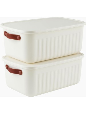 Starseven 2'li Kapaklı Saklama Kutusu Seti -10 Litre – Turuncu -Taşınabilir Kulplu, Dolap Içi Düzenleyici, Ço