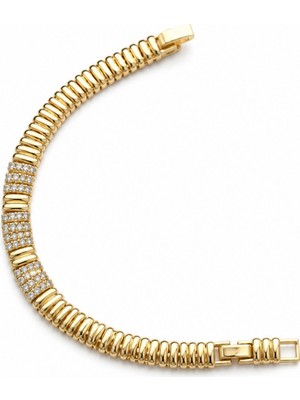 Balenbi Jewelry Zirkon Taşlı Esnek Tasarım Kadın Bileklik 14K Gold Renk 1214