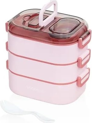 Starseven Beslenme Kutusu 3 Katlı Paslanmaz Çelik - 1450ML Yeni Nesil Sefer Tası (Pembe)