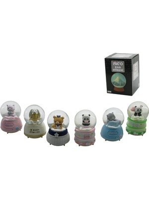 Eseno Select Büyük Boy - 10CM Pilli - Işıklı Müzikli Kar Küresi Cam Hayvan Figürlü - Desen Mix Renkli He