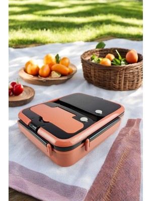Starseven Digithome Bölmeli Çelik Hazneli Yemek Kabı 25 cm Turuncu - YK1392