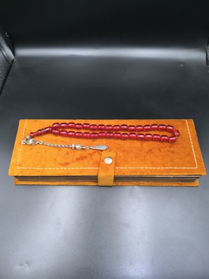 Onurlu Tesbihane Osmanlı Benzetme Sıkma Kehribar Tesbih (Vişne Kırmızısı, 10X9 Mm)