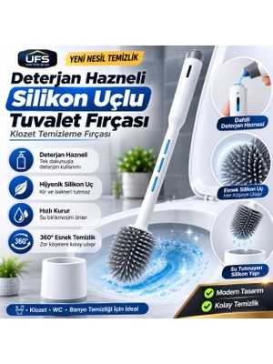 Ufak Tefek Şeyler Deterjan Hazneli Silikon Tuvalet Fırçası Seti 360° Esnek Başlıklı Banyo Klozet Temizleme Fırçası