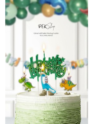 Starseven Dinazor Tema Happy Birthday Mum Seti 3lü Ayıcık Tema Doğum Günü Pasta Mum Seti