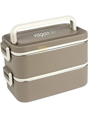 Starseven Vagonlife Bento 2000ML Lunchbox 2 Katlı 3 Bölmeli Mini Kaseli Çelik Sefer Tası Yemek Kutusu (Kahver