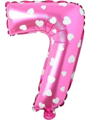 Starseven 7 Rakamlı 16 Inç Pembe Kalpli Folyo Balon 36 cm (Pembe)