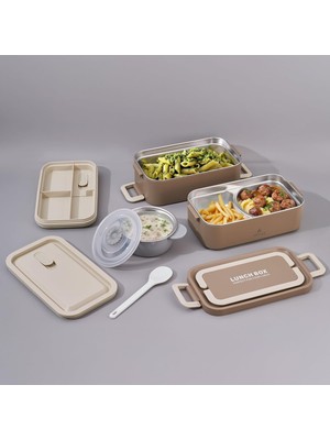 Starseven Aryıldız Bento Dikdörtgen Lunch Box Yemek Termosu Vizon 2000 ml