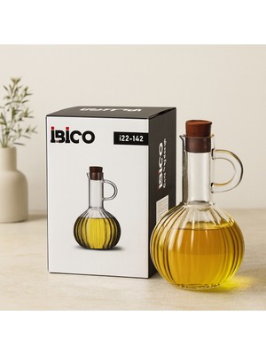 Uravas Store 300 ml Mini Cam Yağdanlık - Çizgili Desen, Bambu Mantar Tıpalı