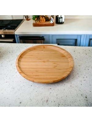 Starseven Deconox Bambu Lüx Yuvarlak Servis 25 * 25CM, Bambu Sunumluk & Çerezlik Yuvarlak Sunum Tabağı, Sunum