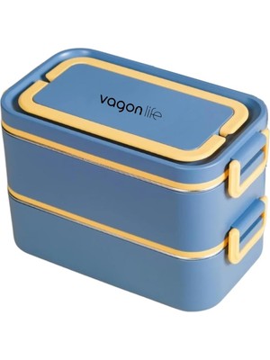Starseven Vagonlife Bento 2000ML Lunchbox 2 Katlı 3 Bölmeli Mini Kaseli Çelik Sefer Tası Yemek Kutusu (Lacive