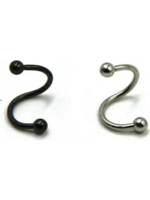 Starseven 2 Adet Spiral Burgu Model Çelik Piercing, Siyah Gümüş