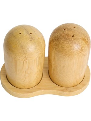Starseven Bambu Standlı Tuzluk Karabiberlik Seti, Ahşap, Kahverengi, 140G, 8cm x 4cm, 2'li