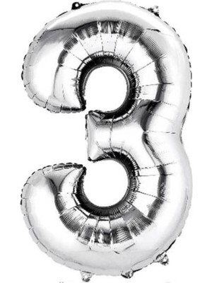 Starseven 5dm 3 Rakam Folyo Gümüş Balon Küçük 35 cm