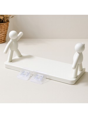 Uravas Store Tutacaklı Yapışkanlı Plastik Etejer Raf 13.5X33 cm Beyaz - 50'li
