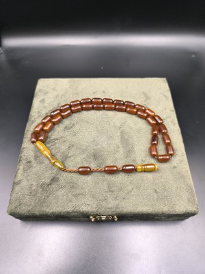 Onurlu Tesbihane Osmanlı Benzetme Sıkma Kehribar Tesbih (Tütün Kehribarı, 12X7 Mm)