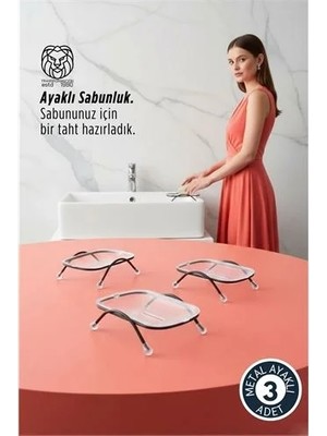 Eseno Select 3 Lü Ayaklı Sabunluk – Su Giderli, Şeffaf Tasarım, 12 x 9 Cm, Tezgah Üstü Kullanım