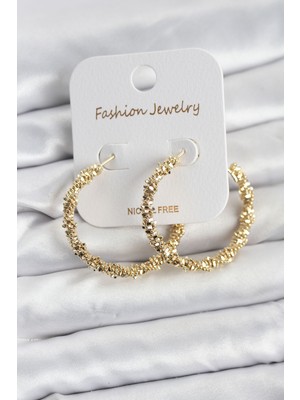 Eseno Select Pirinç Gold Renk Tırtıklı Halka Model Kadın Küpe