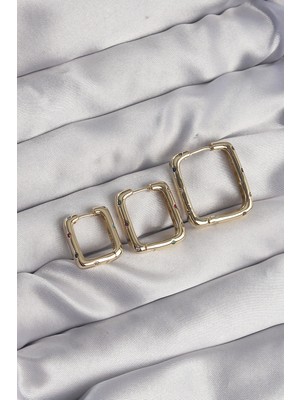 Eseno Select Pirinç Gold Renk Renkli Zirkon Taşlı Kare Model Küpe Seti